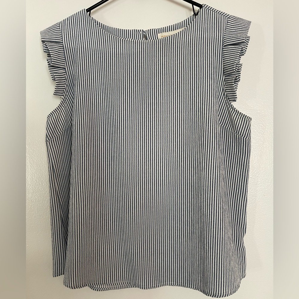 Seersucker Striped Flutter Sleeve Tank